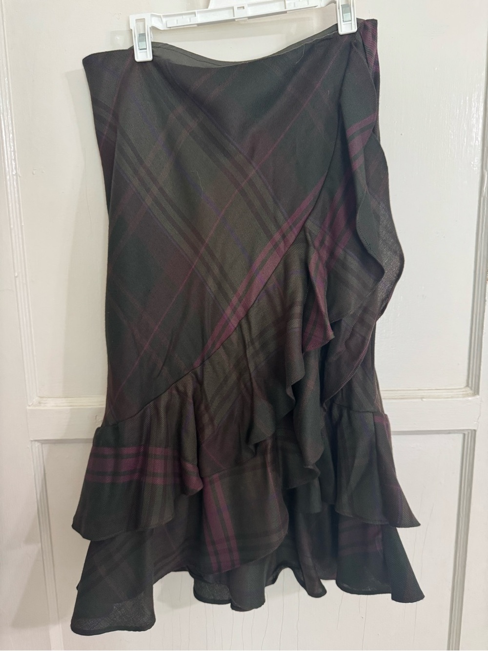 Lauren Ralph Lauren Plaid Ruffle Midi Skirt Size 12